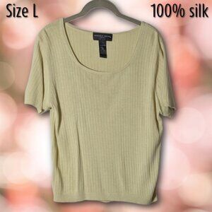 August Silk Size L 100% Silk Light Avocado Green Knit Top